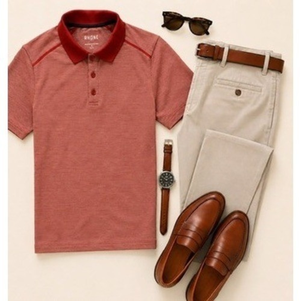 Rhone Men's Red Micro Stripe Short Sleeve Polo Shirt Size Small